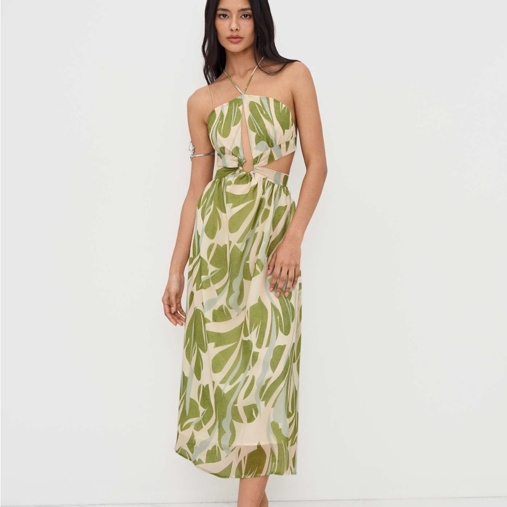 Cider Green Leaf Print Dress